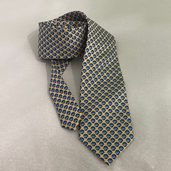 J.Crew The Silk Tie Mens Yellow Blue Shell Classic Tie - Picture 1 of 8